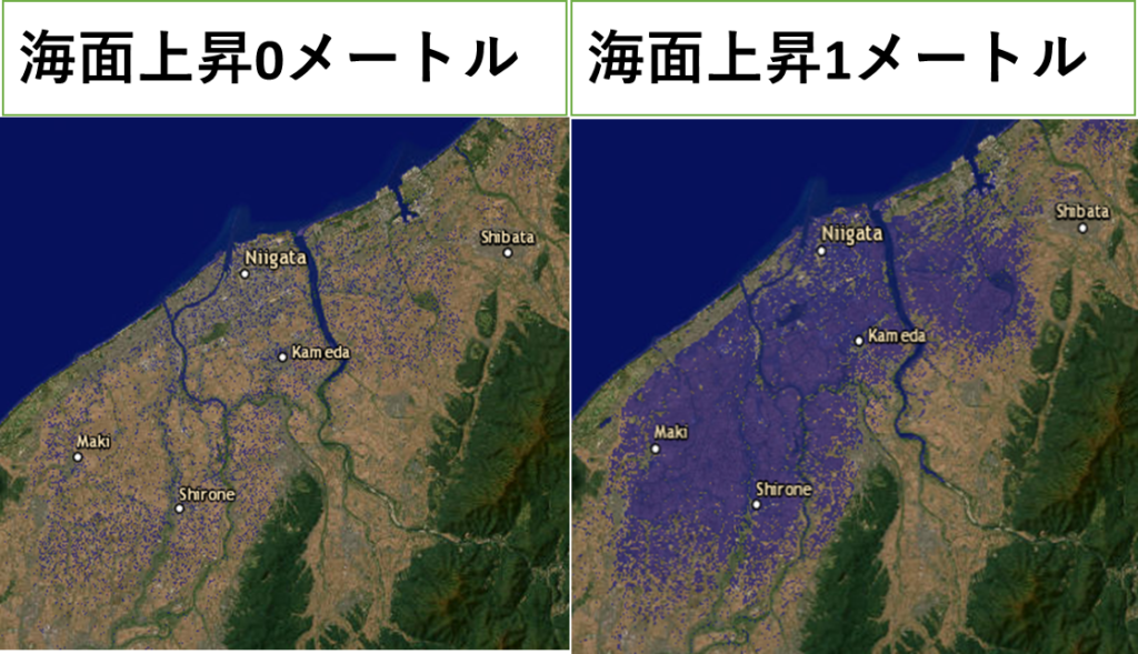 海面上昇0メートルと1メートル